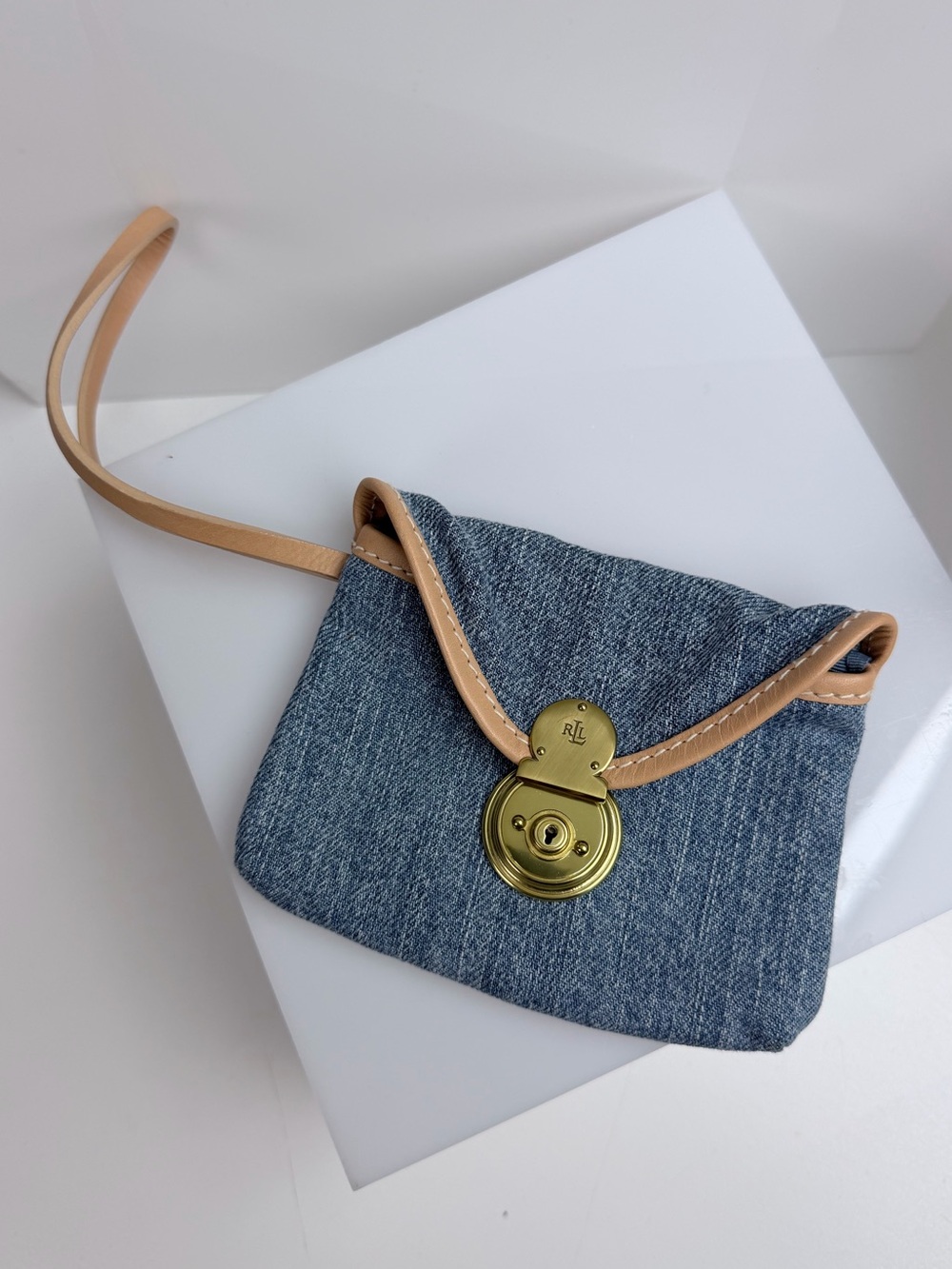 Lauren Ralph Lauren Blue Denim Wristlet Pouch with Ricky Lock